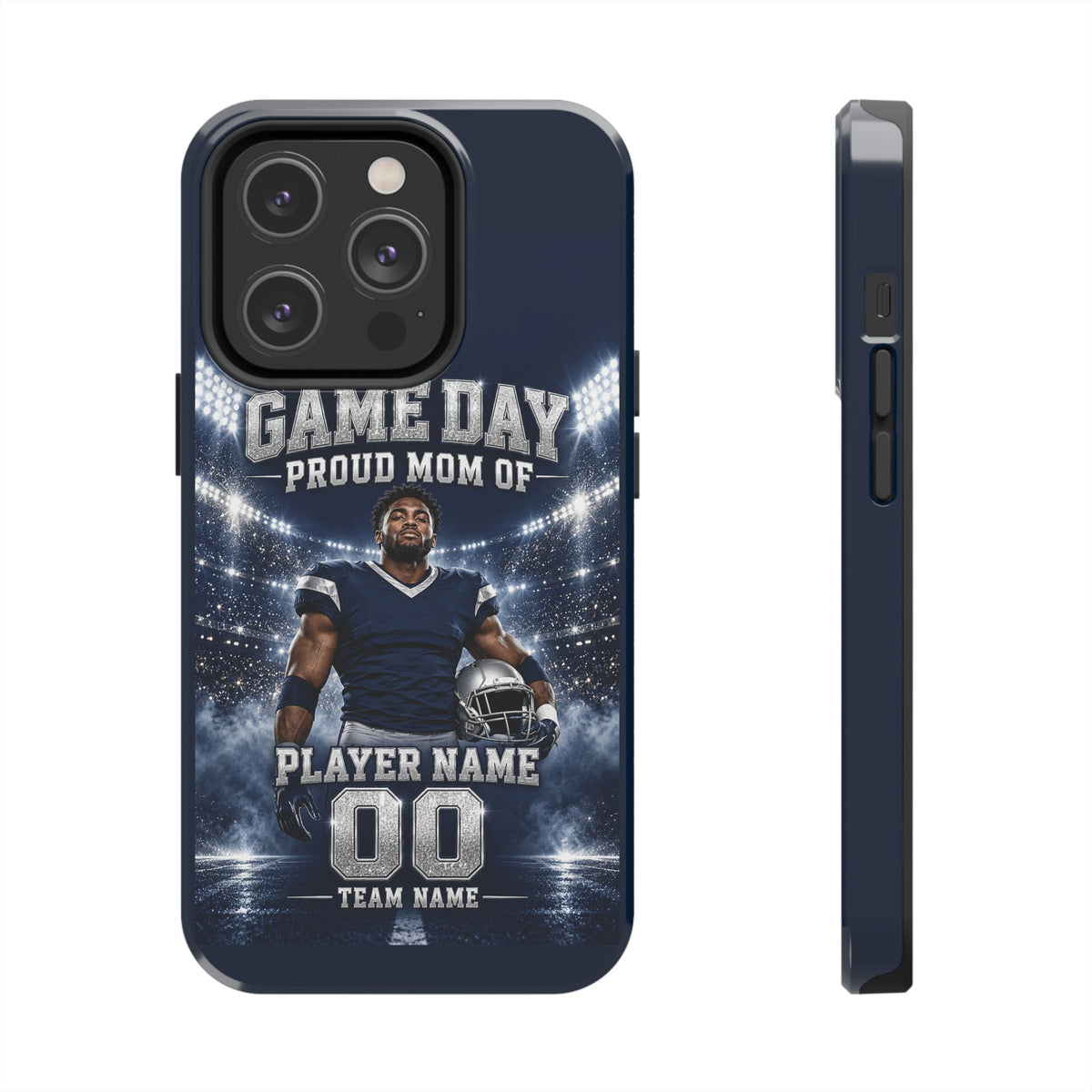 Personalized Game Day Proud Mom Photo Phone Case – Navy & Silver