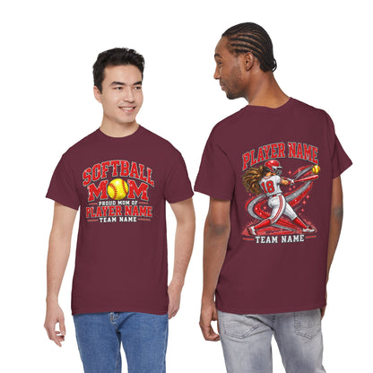 Personalized Softball Mom Shirt, Proud Mom of Player Name, Custom Team Name & Number, Glitter Effect Game Day Tee, Front and Back