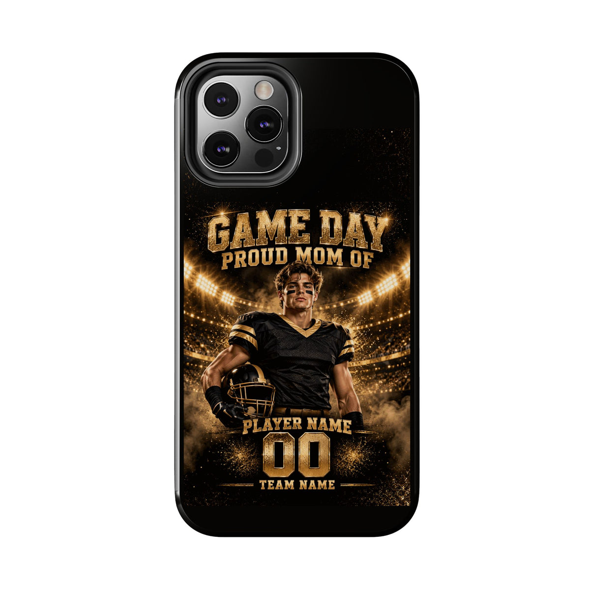 Personalized Game Day Proud Mom Photo Phone Case – Black & Gold
