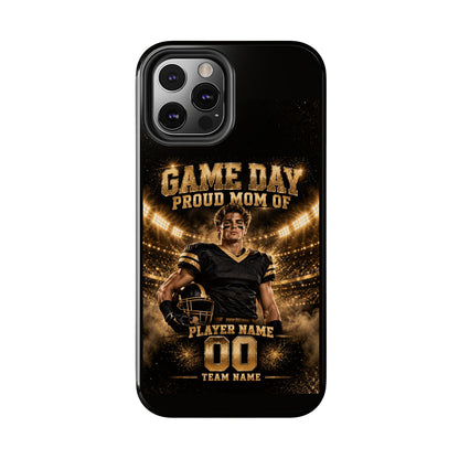 Personalized Game Day Proud Mom Photo Phone Case – Black & Gold
