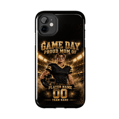 Personalized Game Day Proud Mom Photo Phone Case – Black & Gold