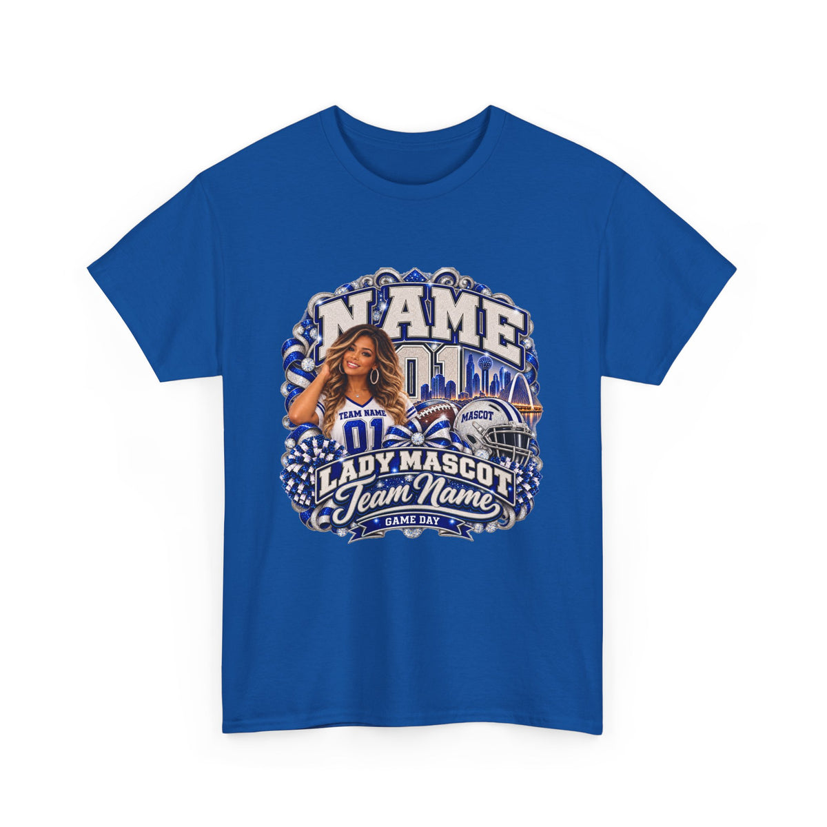 Personalized Football Mom Shirt – Custom Player Name, Number & Team Name – Lady Mascot Game Day Mom Tee – Glitter Effect