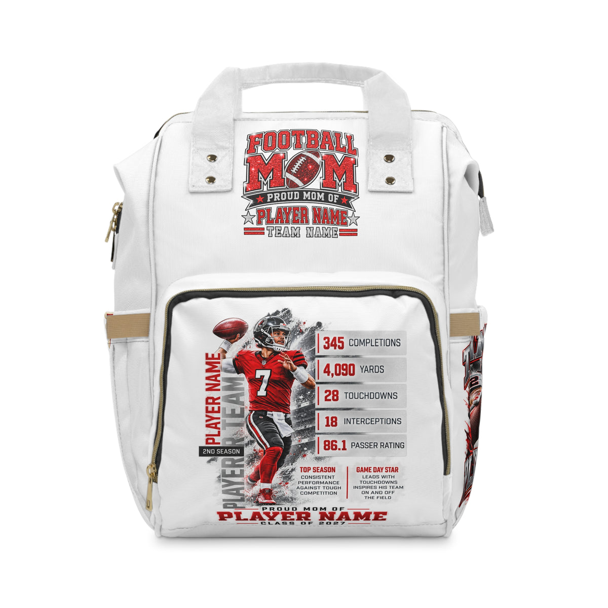 Personalized Football Mom Diaper Backpack, Custom Player Photo and Name, Proud Mom Game Day Bag, Football Mom Gift