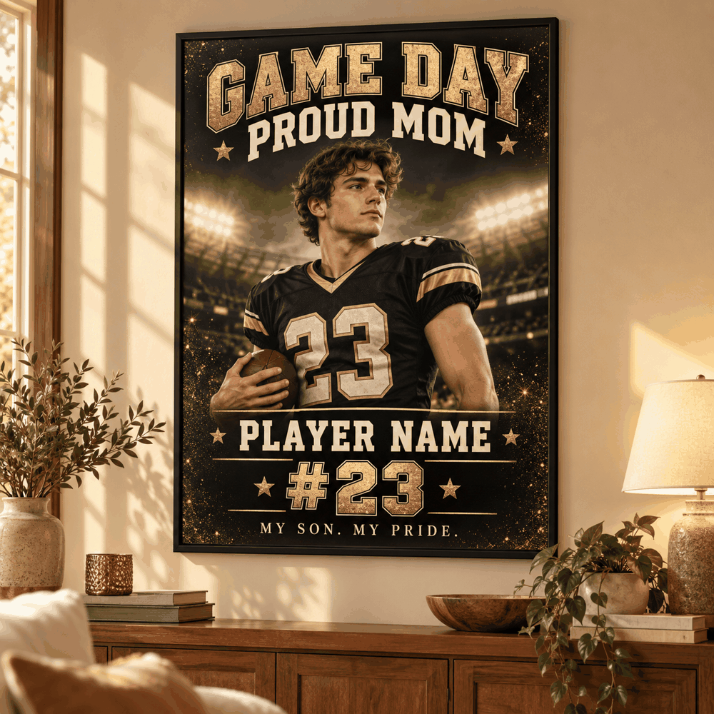 Personalized Game Day Proud Mom framed poster – living room preview