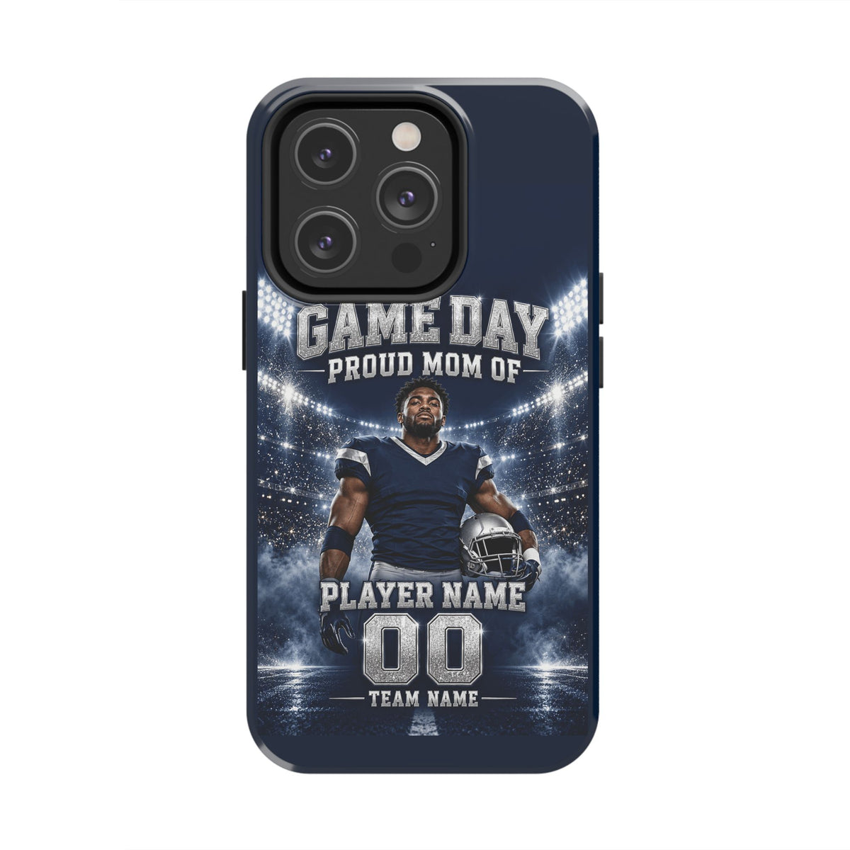 Personalized Game Day Proud Mom Photo Phone Case – Navy & Silver