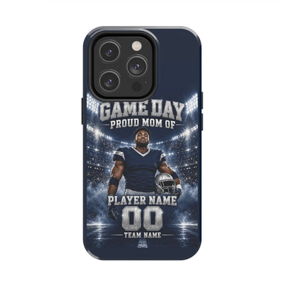Personalized Game Day Proud Mom Photo Phone Case – Navy & Silver