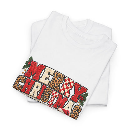 Personalized Merry Christmas Family Photo Shirt — Leopard & Printed Glitter