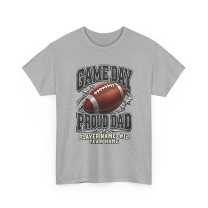 Personalized Game Day Proud Dad Shirt — Black Silver Football