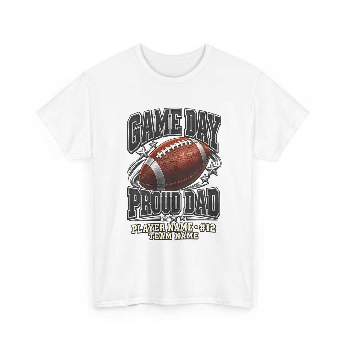 Personalized Game Day Proud Dad Shirt — Black Silver Football