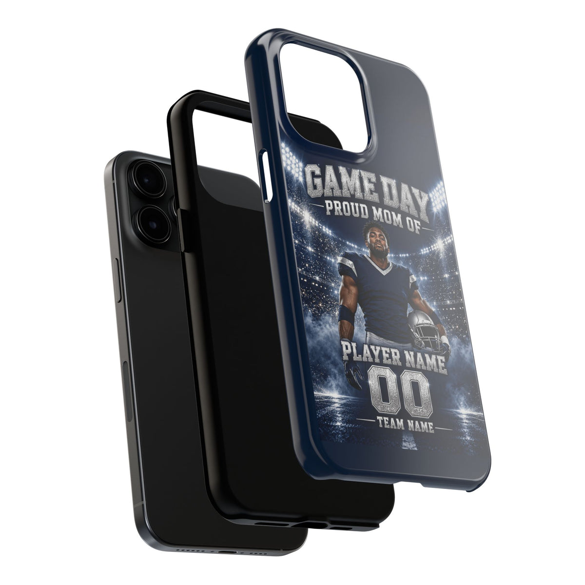 Personalized Game Day Proud Mom Photo Phone Case – Navy & Silver