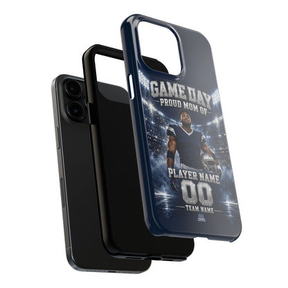 Personalized Game Day Proud Mom Photo Phone Case – Navy & Silver