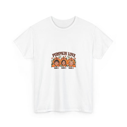 PUMPKIN LOVE – Personalized Halloween Mom Photo T-Shirt – 3 Kids Photos & Names