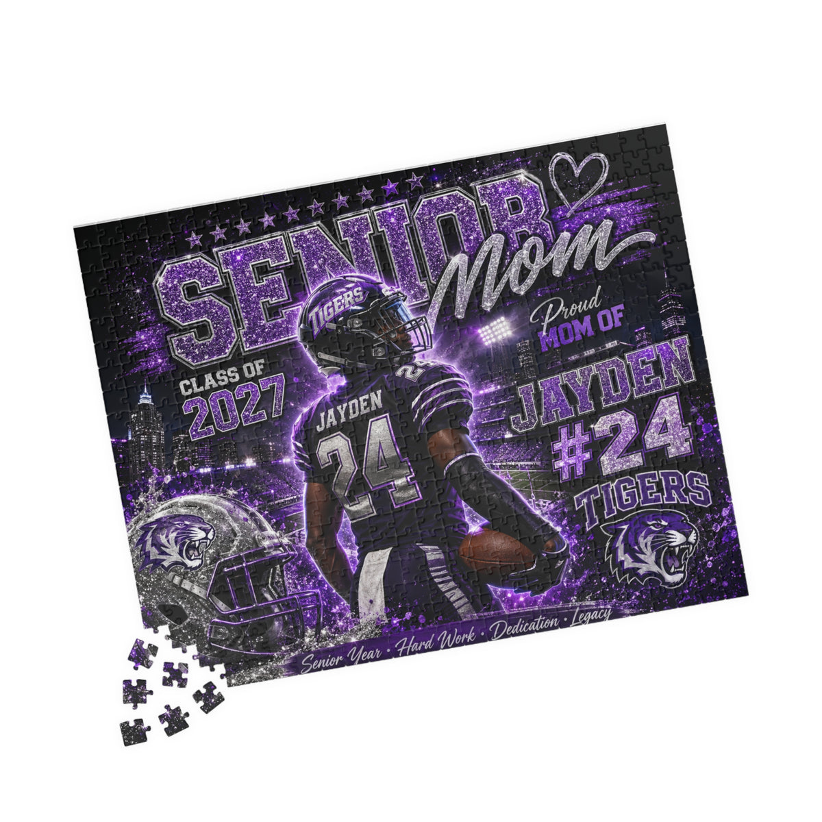 Personalized Senior Mom Football Puzzle, Custom Photo Player Gift, Class of 2027 Senior Night Gift, Football Mom Keepsake