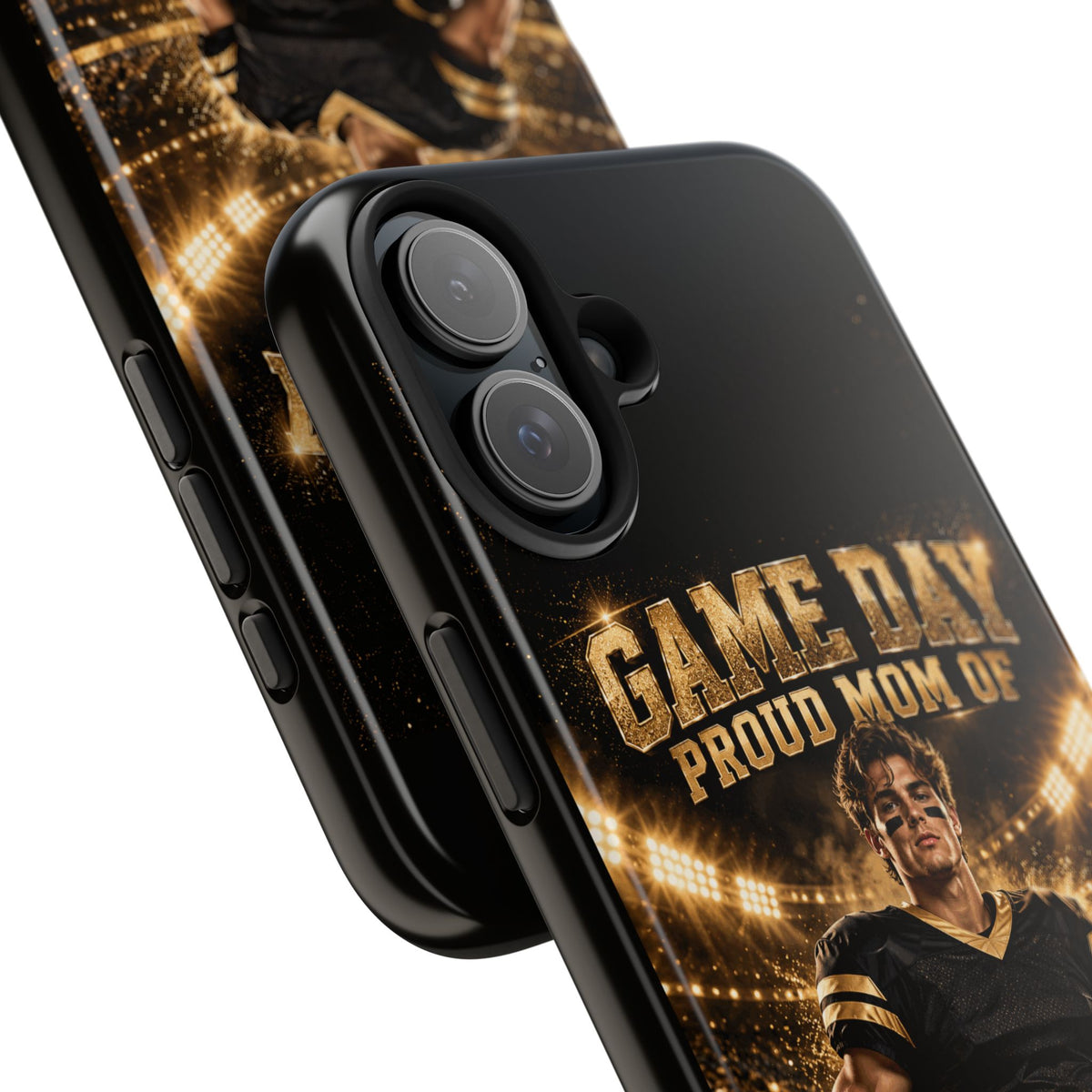 Personalized Game Day Proud Mom Photo Phone Case – Black & Gold