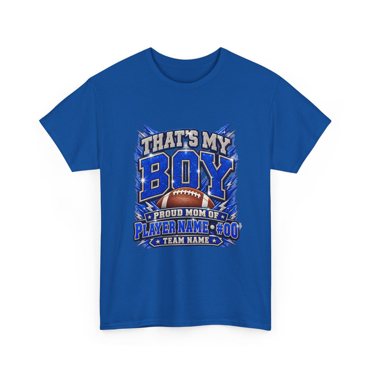 Personalized That's My Boy Football Mom Shirt – Blue Silver, Proud Mom of, Custom Player Name Number & Team