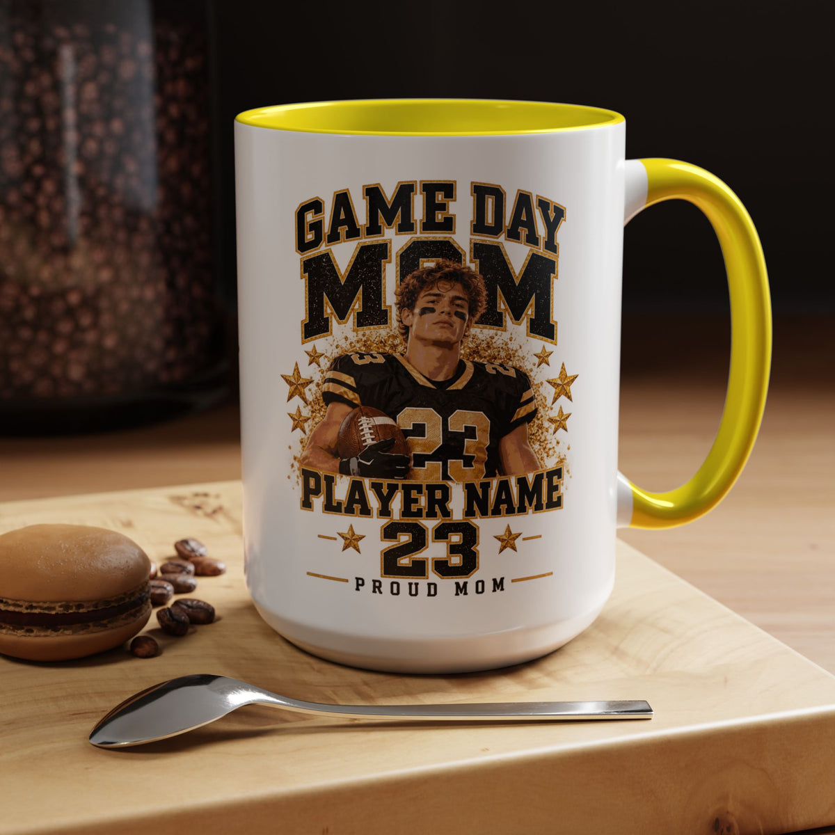 Personalized Game Day Mom Photo Mug – Custom Football Player Name & Number