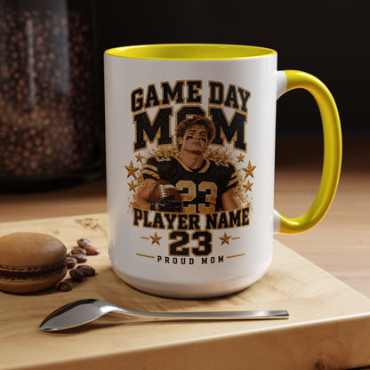 Personalized Game Day Mom Photo Mug – Custom Football Player Name & Number