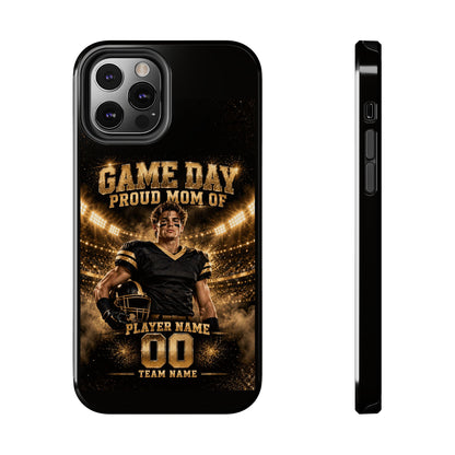 Personalized Game Day Proud Mom Photo Phone Case – Black & Gold