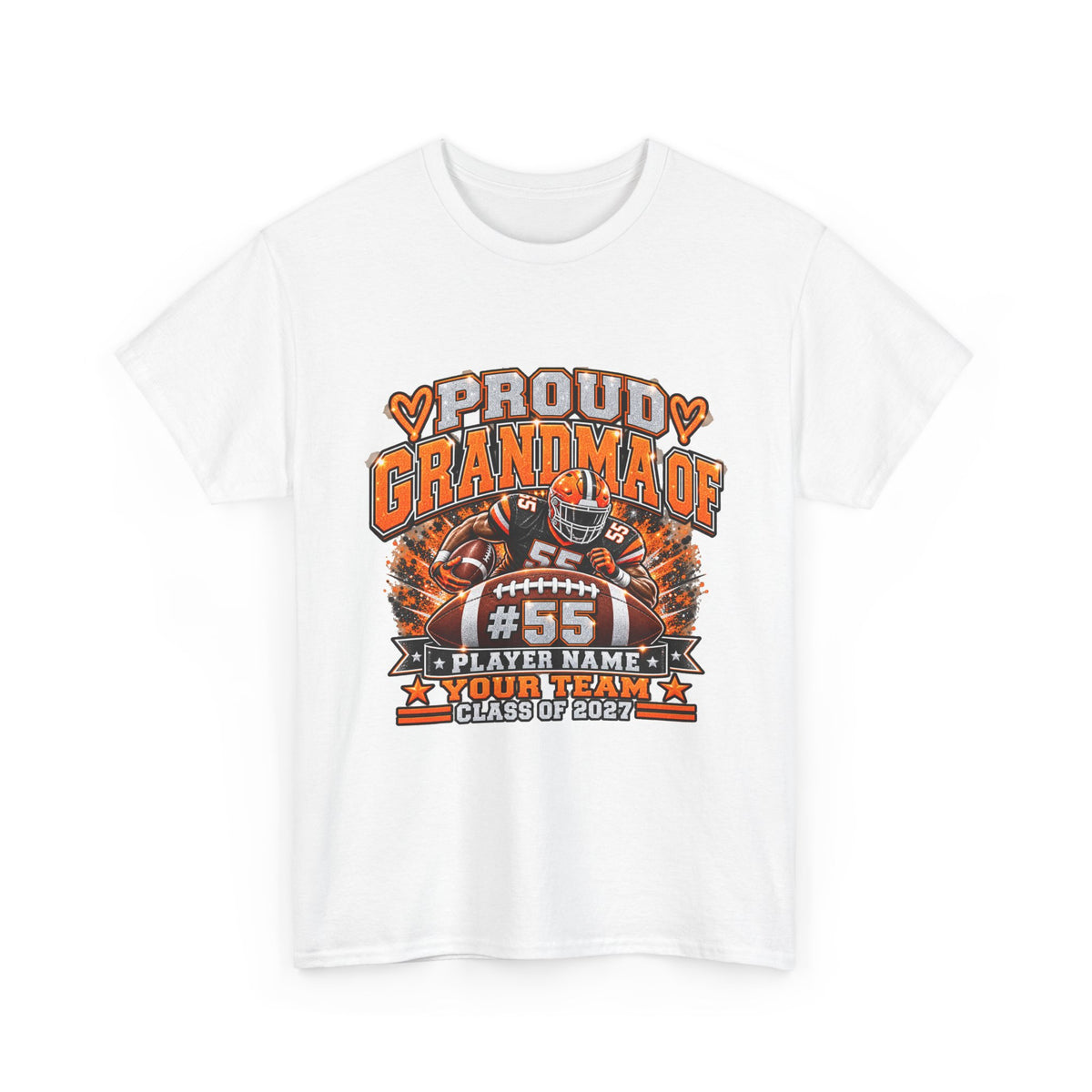 Personalized Football Grandma Shirt  Custom Player Photo, Name & Number, Glitter Effect Proud Grandma Game Day Tee