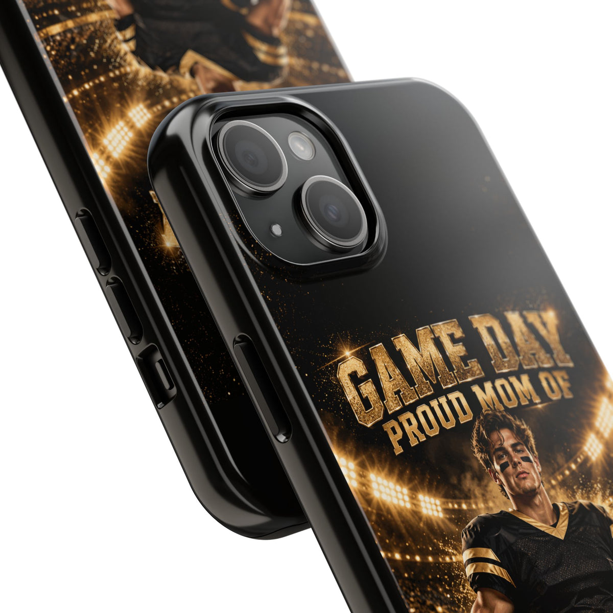 Personalized Game Day Proud Mom Photo Phone Case – Black & Gold