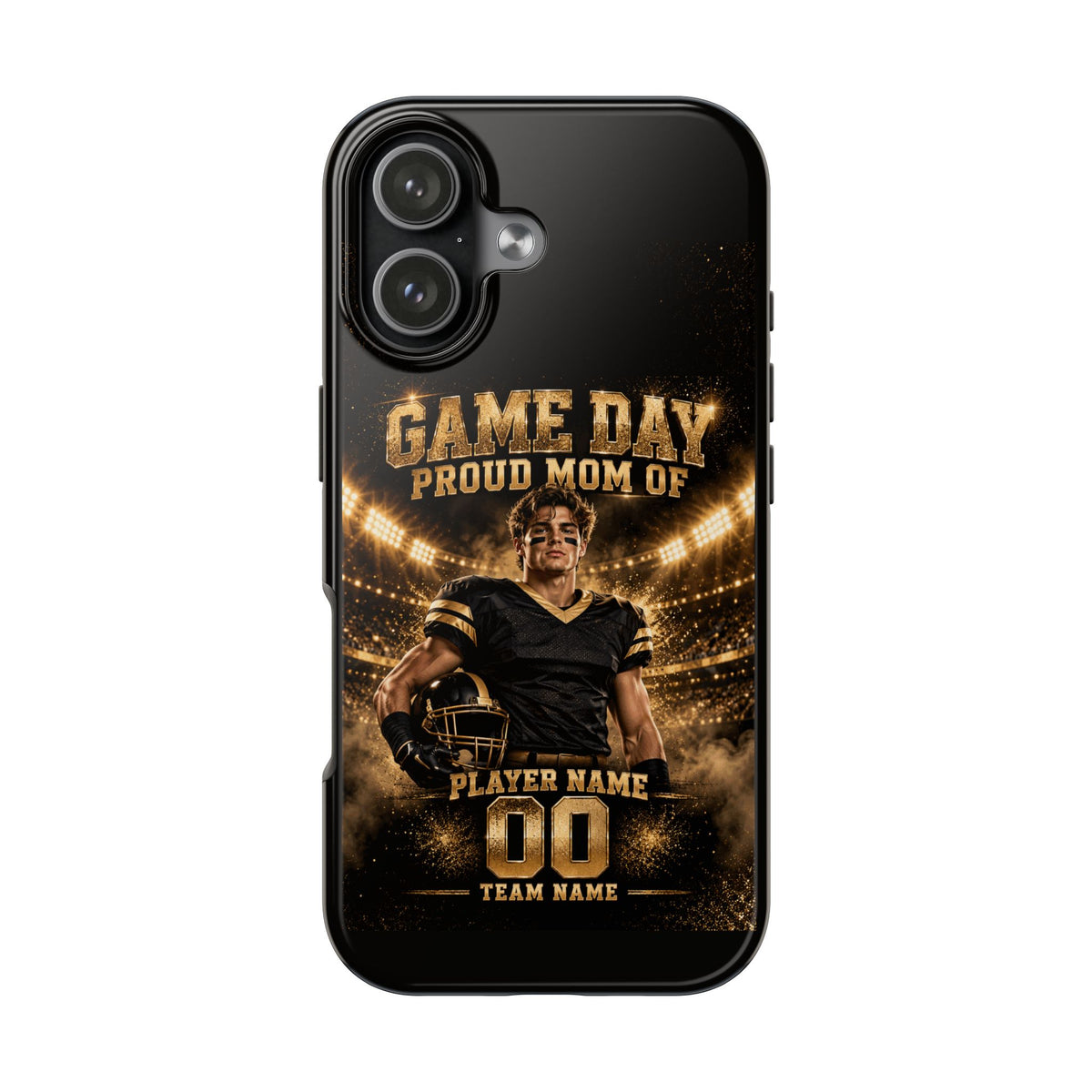 Personalized Game Day Proud Mom Photo Phone Case – Black & Gold
