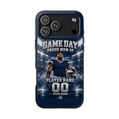 Personalized Game Day Proud Mom Photo Phone Case – Navy & Silver