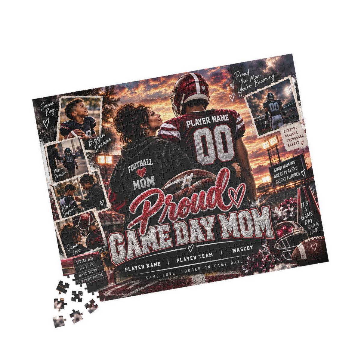 Personalized Football Mom Puzzle – Proud Game Day Mom Gift, Custom Player Name & Team, Mother Son Keepsake, Senior Night Gift 110 520 1014 pice