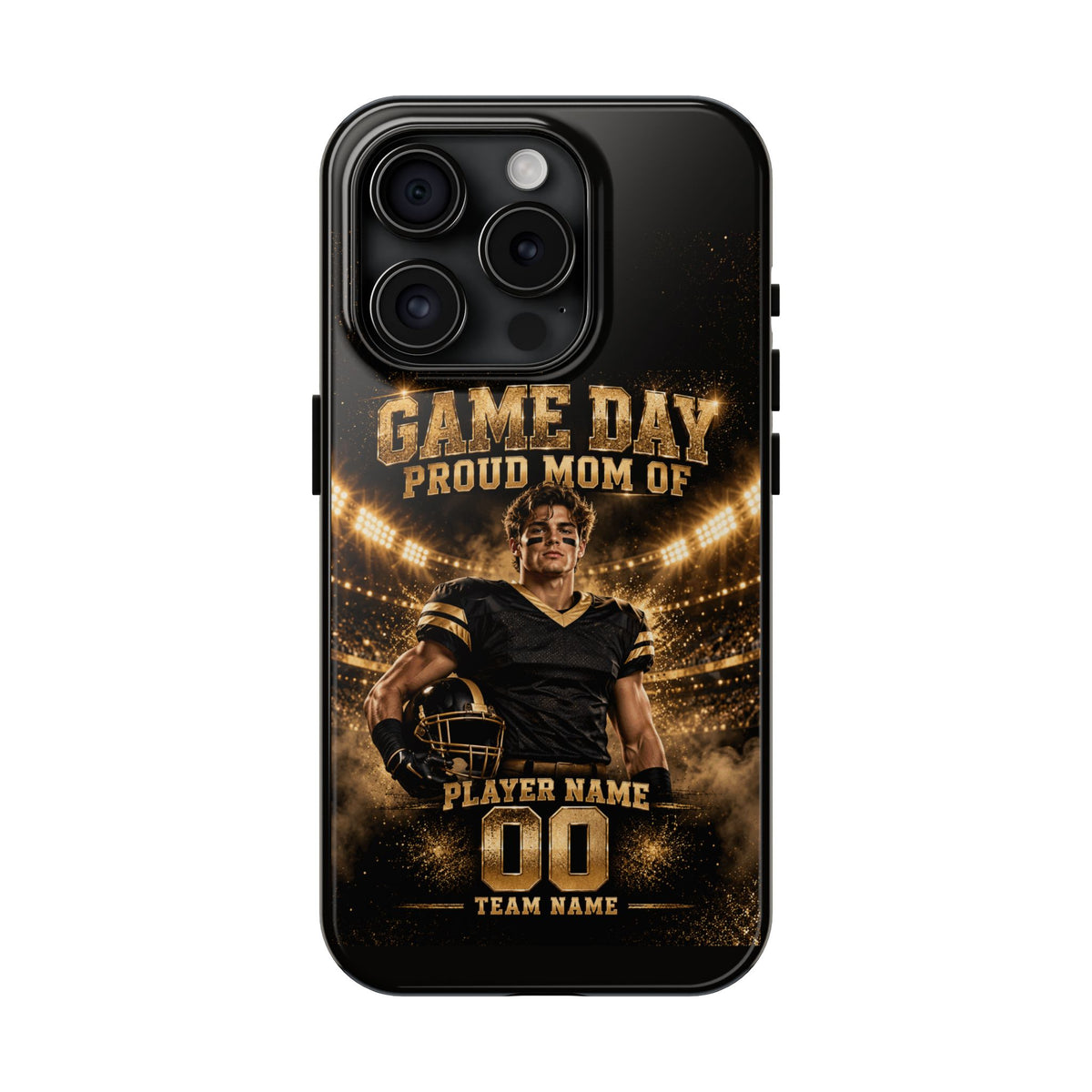 Personalized Game Day Proud Mom Photo Phone Case – Black & Gold