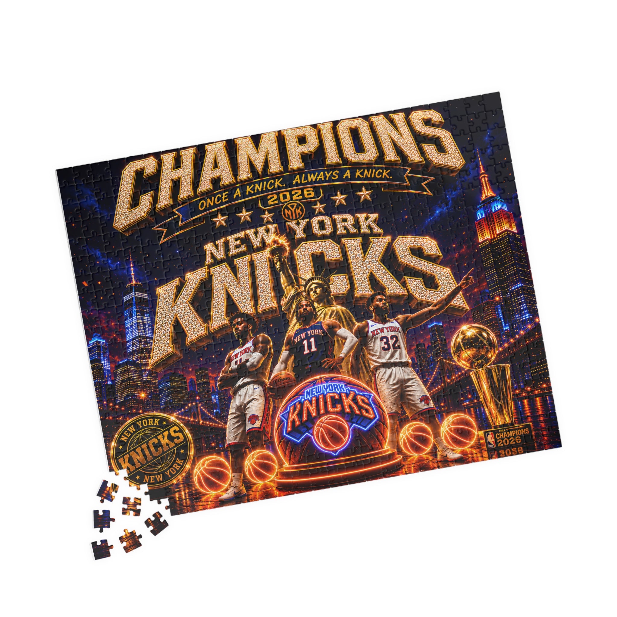 New York Knicks Champions 2026 Basketball Puzzle — 110/252/520/1014-Piece Fan Jigsaw