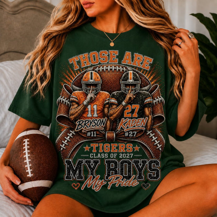 My Boys My Pride Personalized Football Mom Shirt