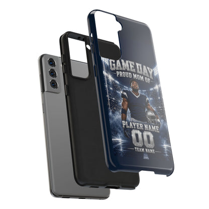 Personalized Game Day Proud Mom Photo Phone Case – Navy & Silver