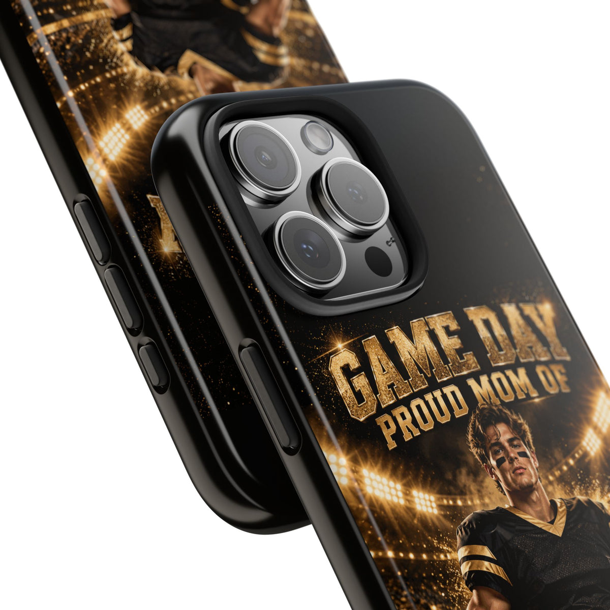 Personalized Game Day Proud Mom Photo Phone Case – Black & Gold