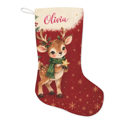 Personalized Reindeer Christmas Stocking — Name & Colored Printed Glitter