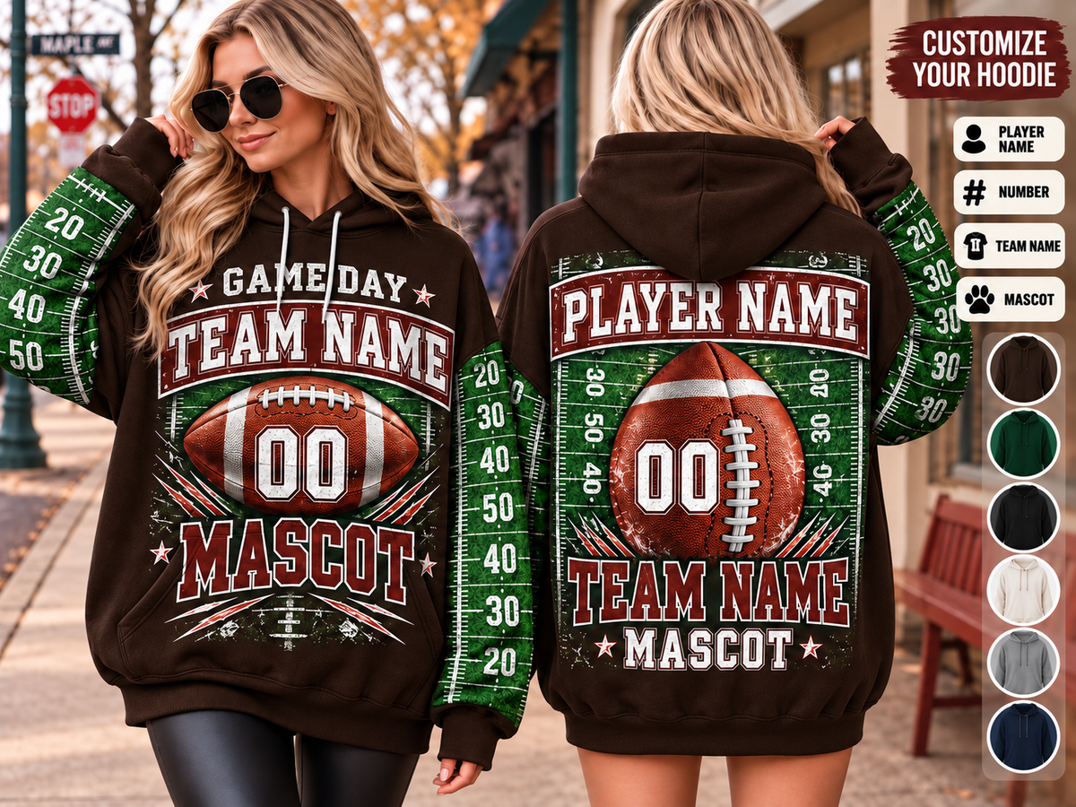 Game Day Football Hoodie Tee — Custom Team Name & Mascot (Number 00)