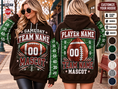 Game Day Football Hoodie Tee — Custom Team Name & Mascot (Number 00)