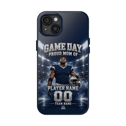 Personalized Game Day Proud Mom Photo Phone Case – Navy & Silver