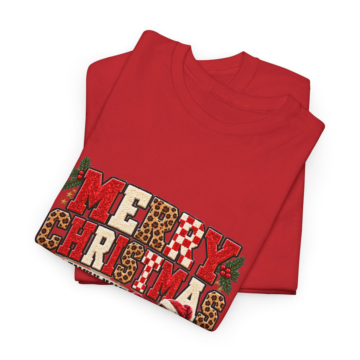 Personalized Merry Christmas Family Photo Shirt — Leopard & Printed Glitter