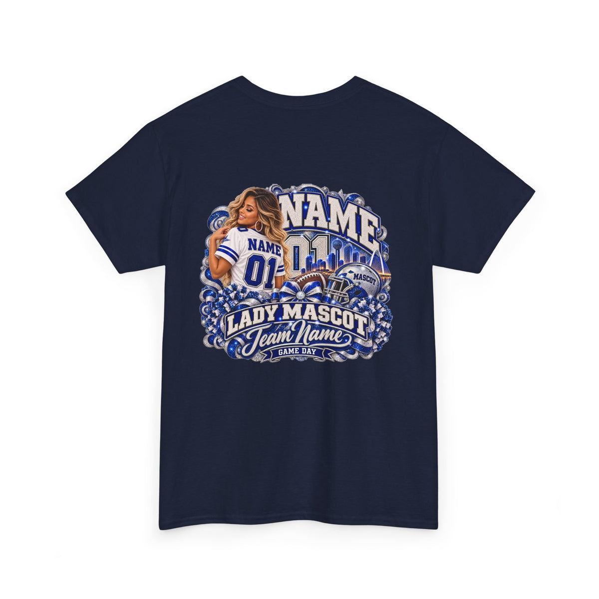 Personalized Football Mom Shirt – Custom Player Name, Number & Team Name – Lady Mascot Game Day Mom Tee – Glitter Effect