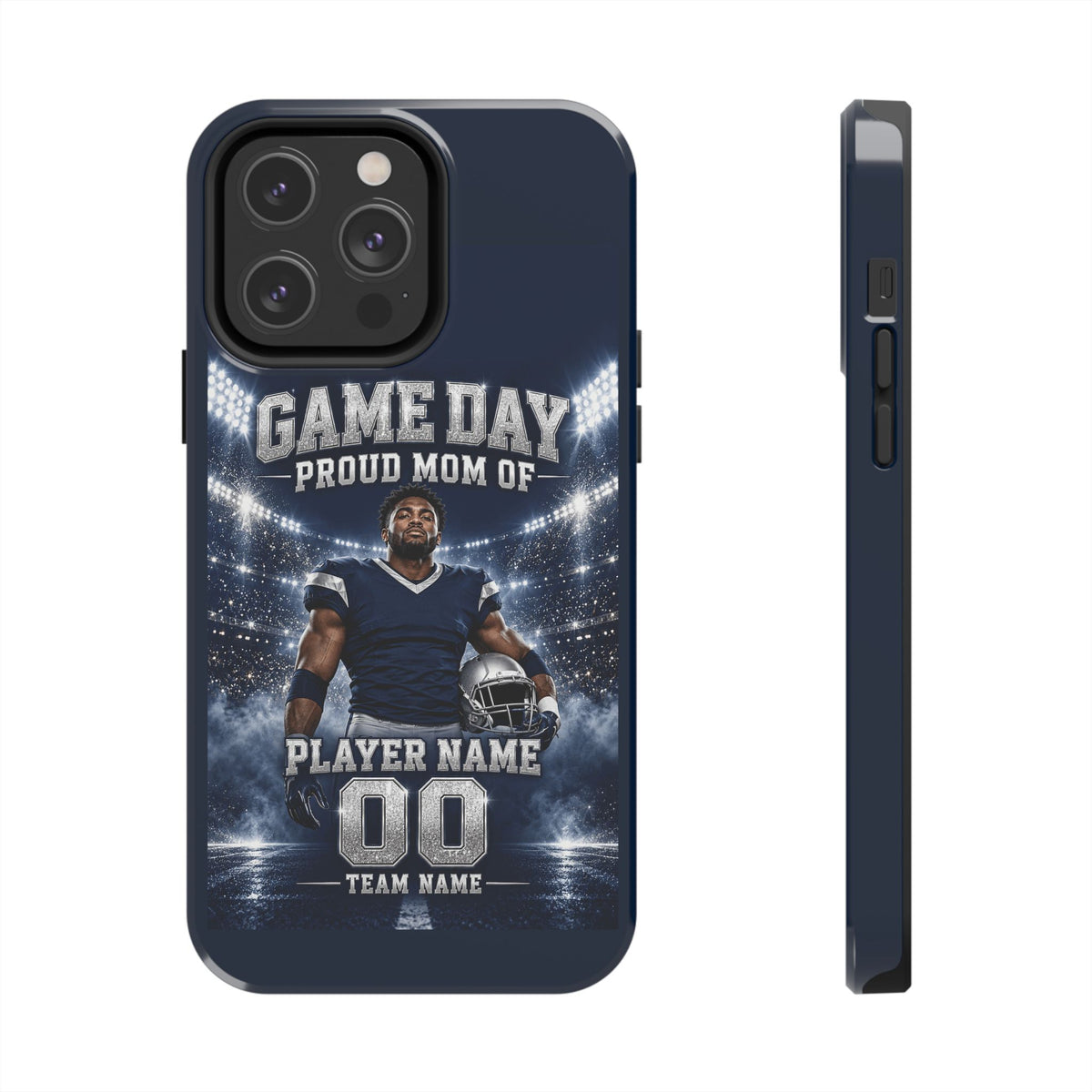 Personalized Game Day Proud Mom Photo Phone Case – Navy & Silver