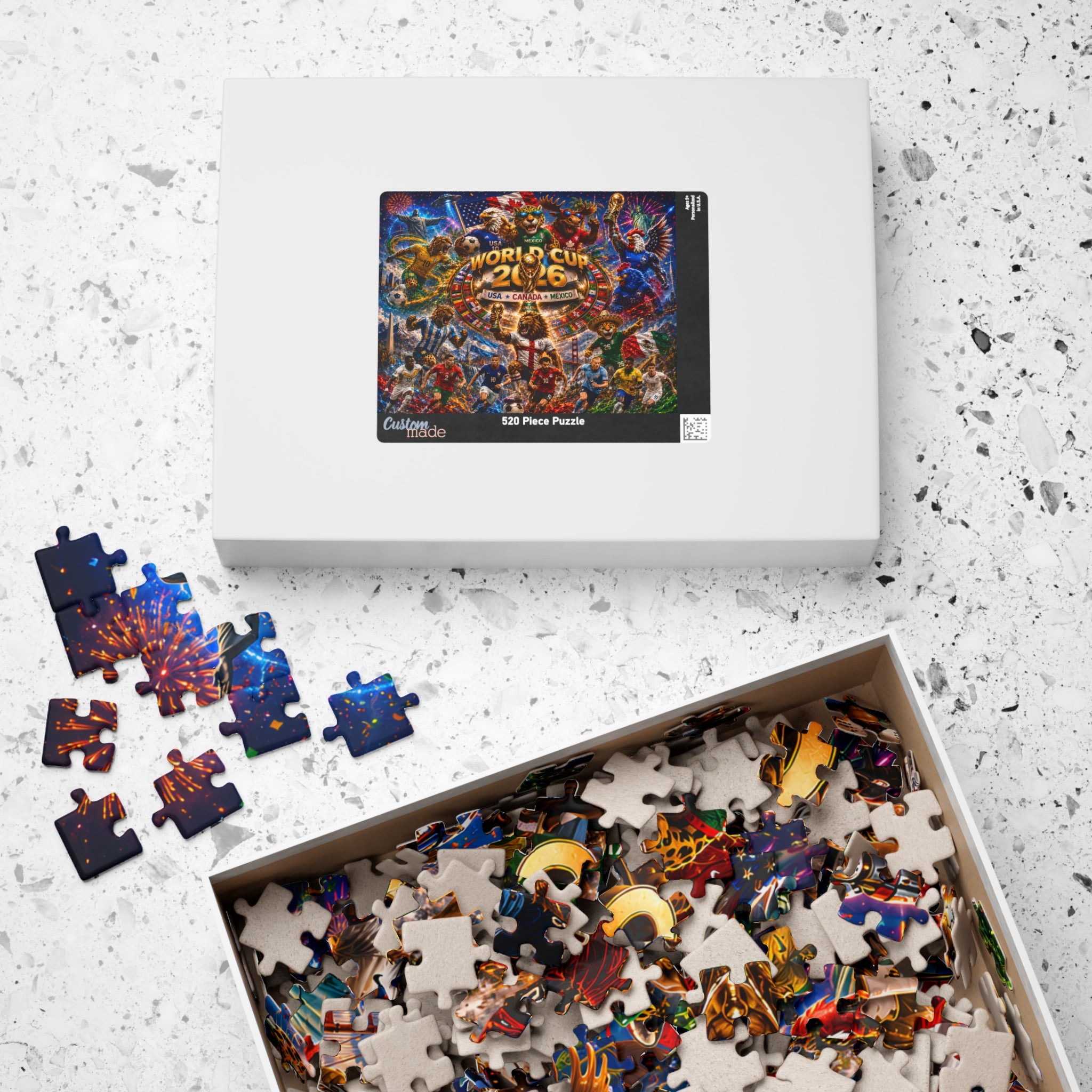 World Cup 2026 Soccer Collage Puzzle – USA Canada Mexico Stadium Celebration (110/252/520/1014 pcs)
