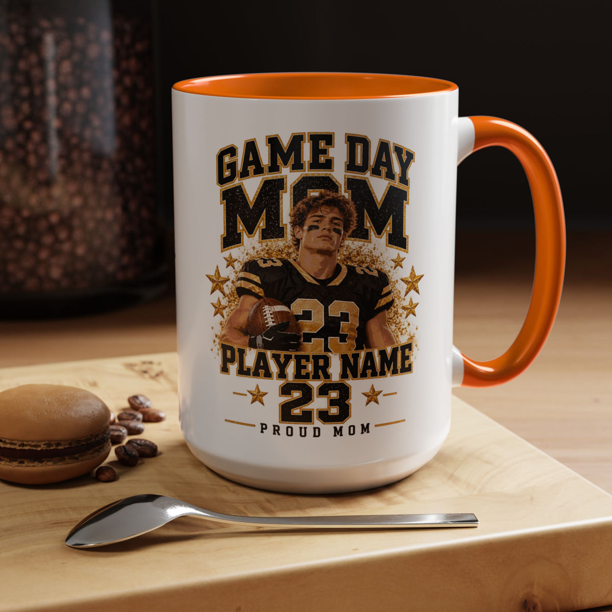 Personalized Game Day Mom Photo Mug – Custom Football Player Name & Number