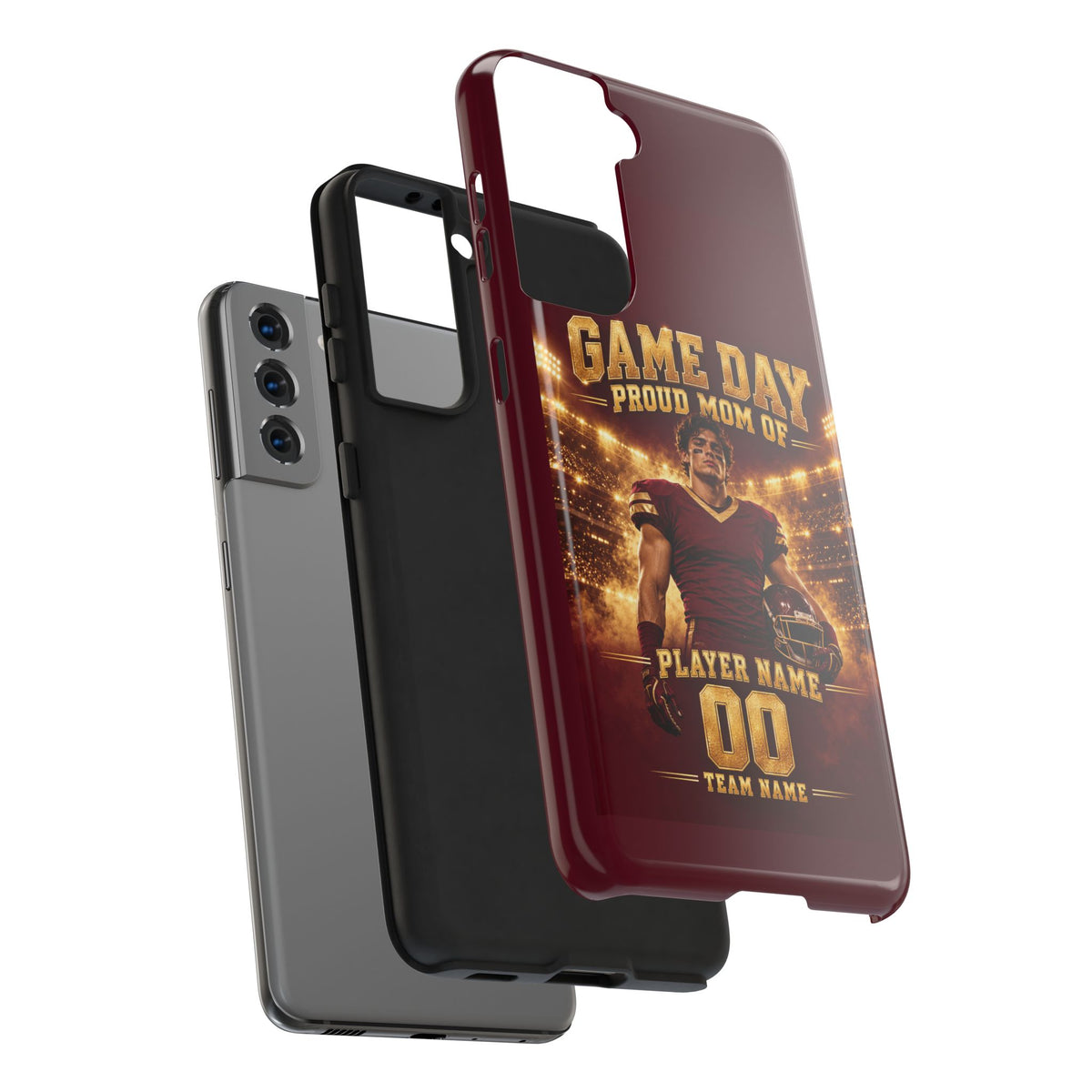 Personalized Game Day Proud Mom Photo Phone Case – Burgundy & Gold