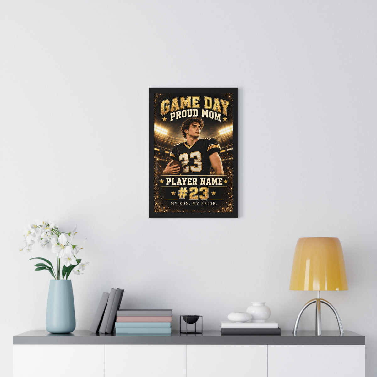Personalized Game Day Proud Mom Framed Photo Poster – Custom Football Player Name & Number
