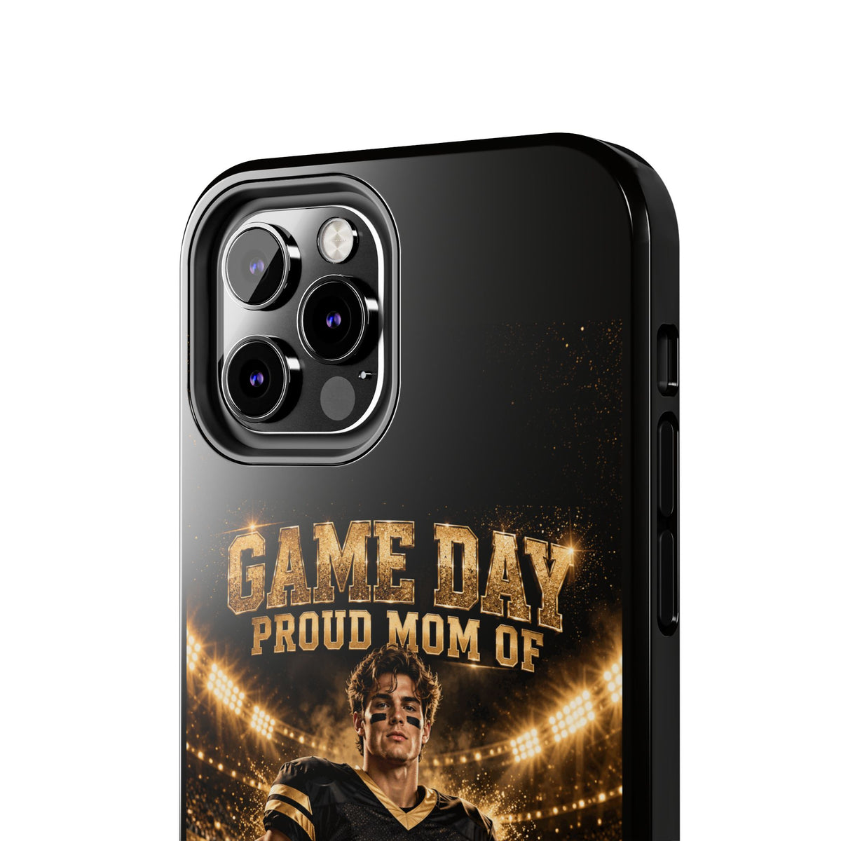 Personalized Game Day Proud Mom Photo Phone Case – Black & Gold