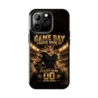 Personalized Game Day Proud Mom Photo Phone Case – Black & Gold