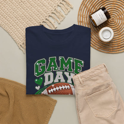 Personalized Game Day Football Grandma Shirt — Emerald Silver