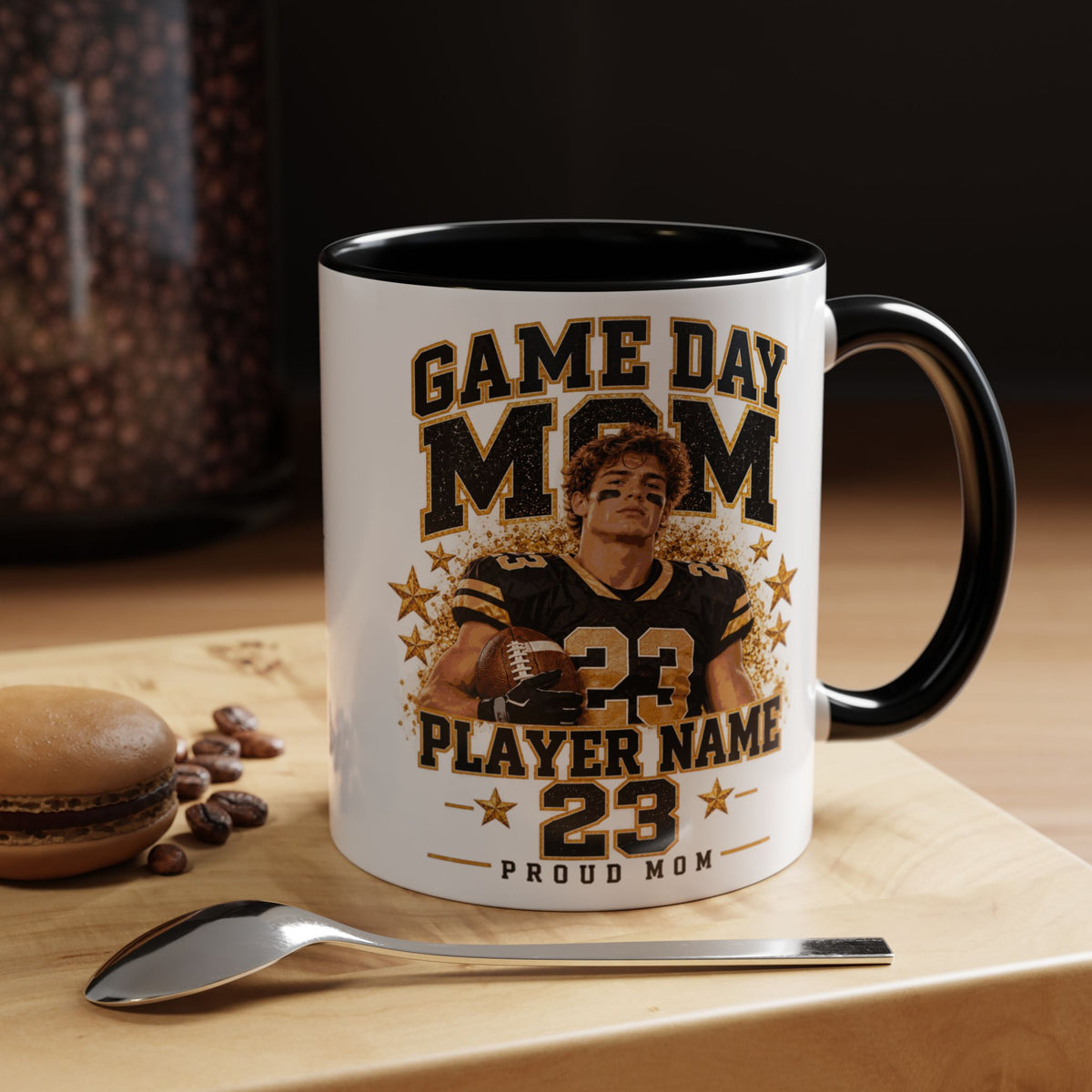 Personalized Game Day Mom Photo Mug – Custom Football Player Name & Number