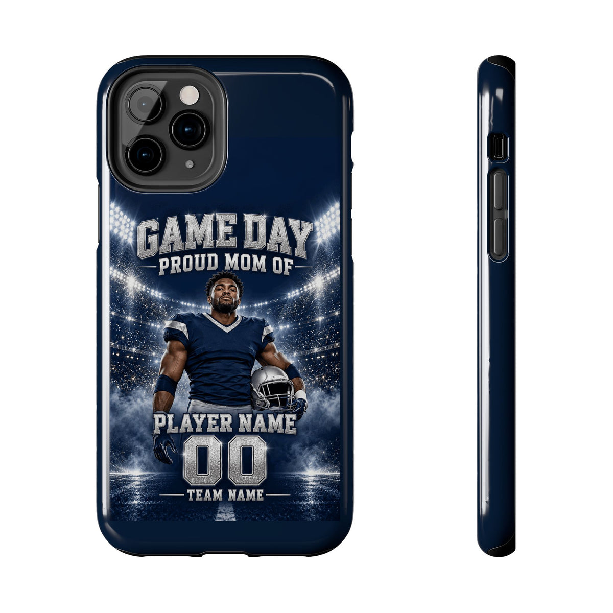 Personalized Game Day Proud Mom Photo Phone Case – Navy & Silver