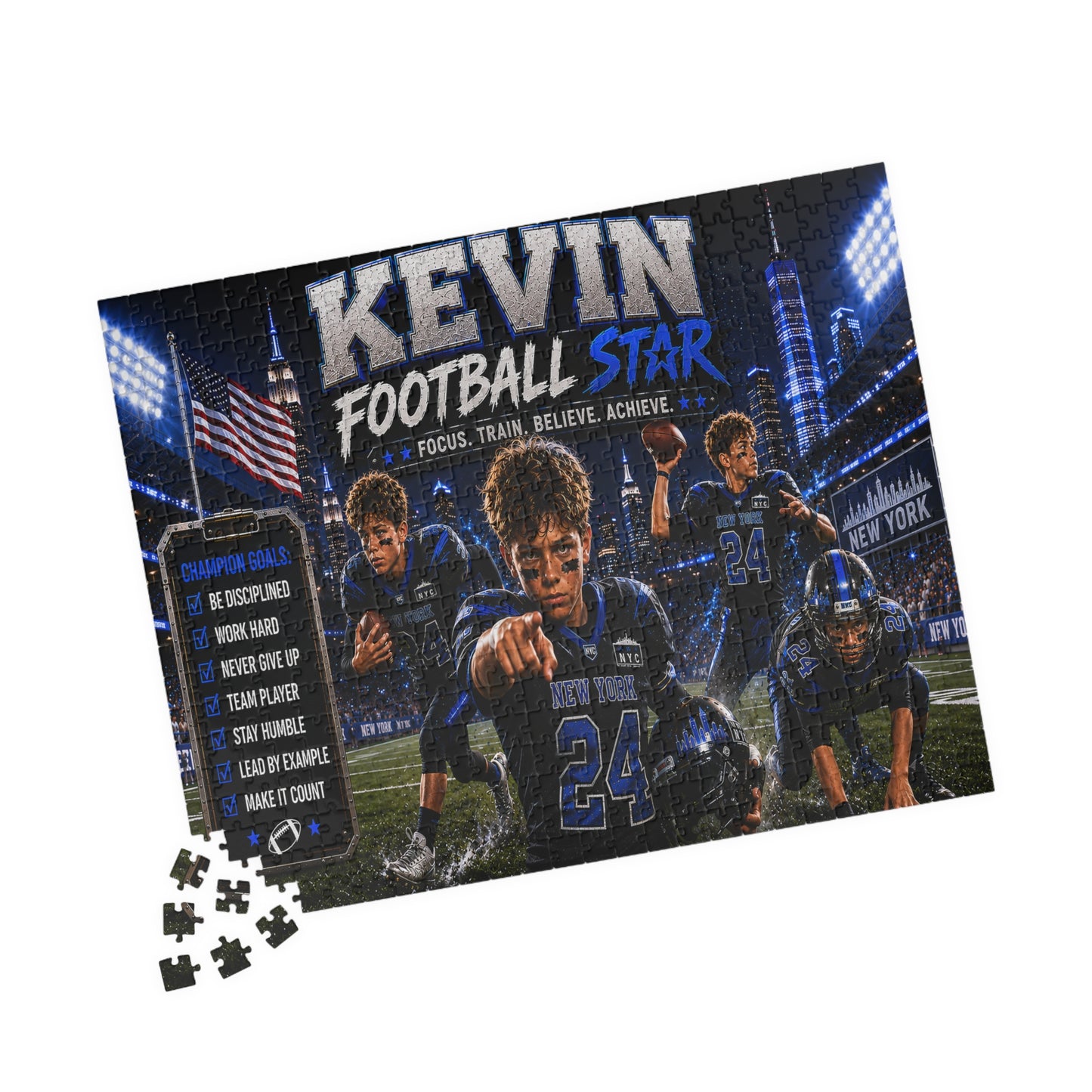 Personalized Football Puzzle for Boys, Custom Name and Number Puzzle, Football Star Gift, Sports Photo Puzzle, Kids Athlete Gift