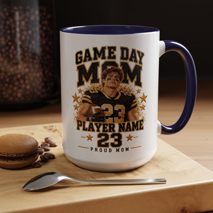 Personalized Game Day Mom Photo Mug – Custom Football Player Name & Number